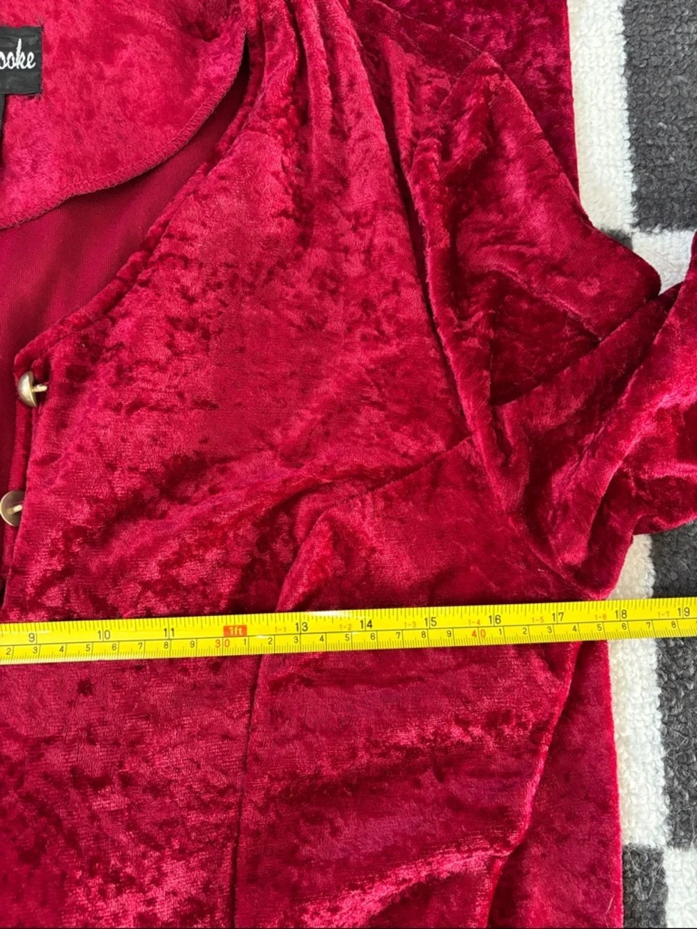 Vintage Red Crushed Velvet Long Sleeve Full Button-Front Corset Back
